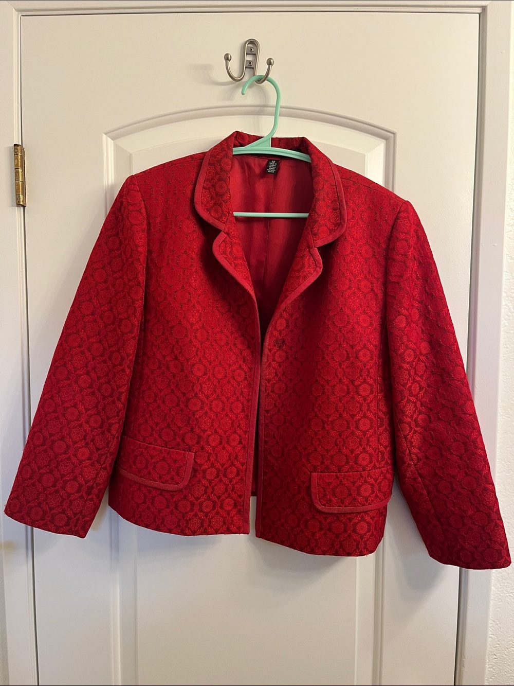 Women's Red Textured Open-Front Blazer Jacket
